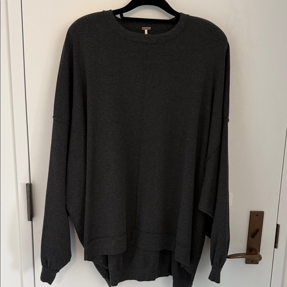 Free People Dark Gray Uptown Pullover Oversized Sweatshirt